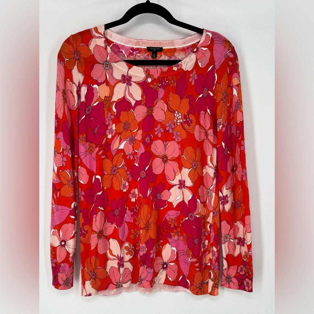 Talbots‎ Floral Crew Neck Sweater - Red and Pink
